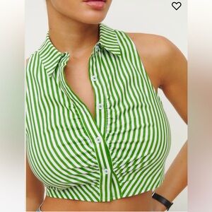 Reformation 0 NEW Myla Top Tuesday Stripe Green White